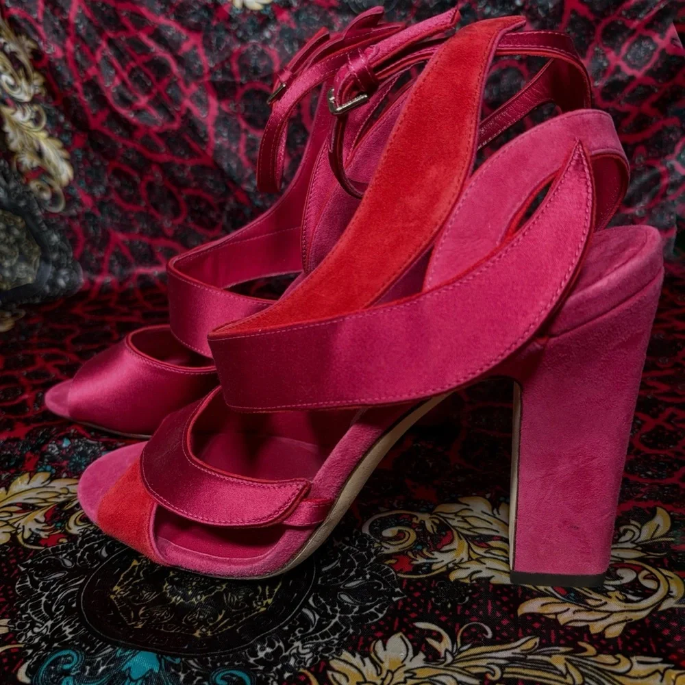Jimmy Choo Hot Pink Satin Strappy Heels - Picture 4 of 6